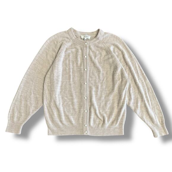 Vintage Lord & Taylor Beige Pearl Button Cardigan Women’s Medium Classic Preppy - Picture 1 of 7